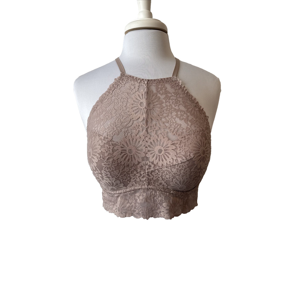 Victorias Secret Women's L Sexy Lace‎ Halter Racerback Crop Bralette Pink Padded